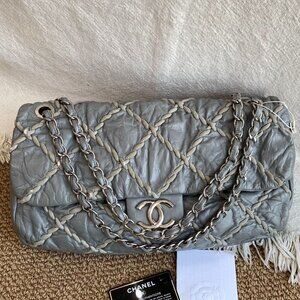 Authentic Chanel gray leather shoulder bag